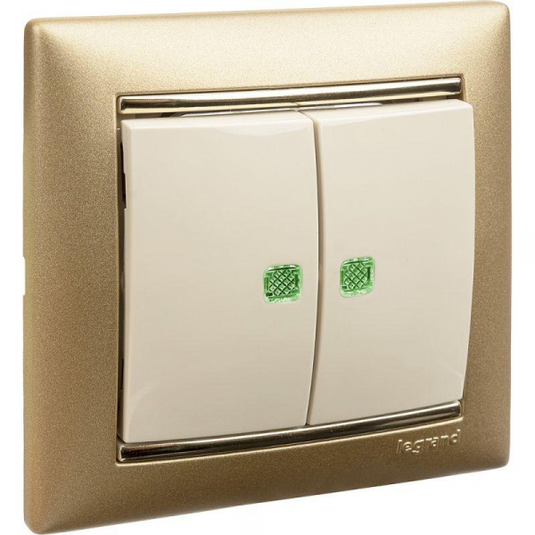Выключатель 2-кл. СП Valena 10А IP31 250В с зел. подсветкой механизм сл. кость Leg 774328 ТехноИмпульс