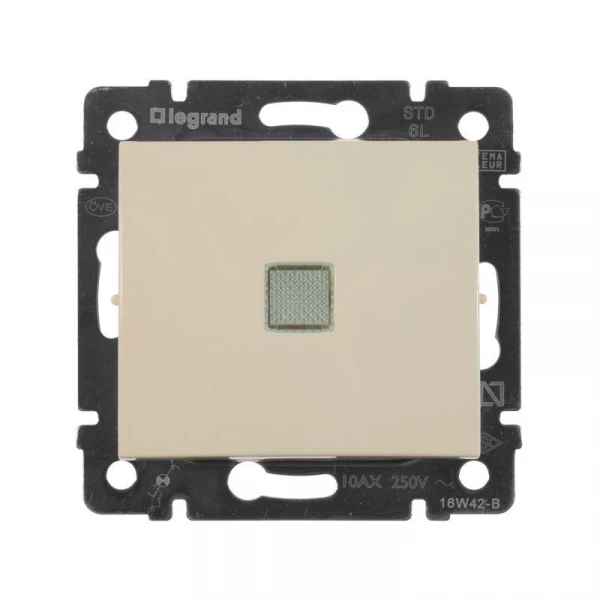 Переключатель проходной 1-кл. СП Valena 10А IP31 250В с зел. индикацией механизм сл. кость Leg 774326 ТехноИмпульс