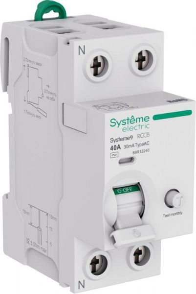 Выключатель дифференциального тока 2п 40А 30мА тип AC Systeme9 230В SE S9R12240 ТехноИмпульс