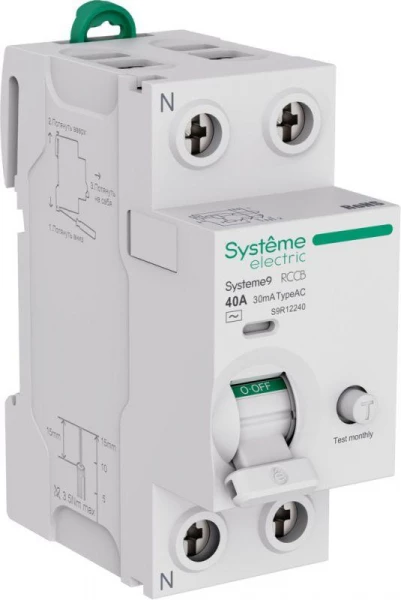 Выключатель дифференциального тока 2п 40А 30мА тип AC Systeme9 230В SE S9R12240 ТехноИмпульс