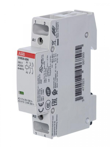 Контактор ESB20-20N-06 модульный (20А АС-1 2НО) катушка 230В AC/DC ABB 1SBE121111R0620 ТехноИмпульс
