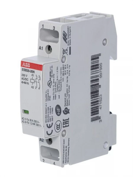 Контактор ESB20-20N-06 модульный (20А АС-1 2НО) катушка 230В AC/DC ABB 1SBE121111R0620 ТехноИмпульс