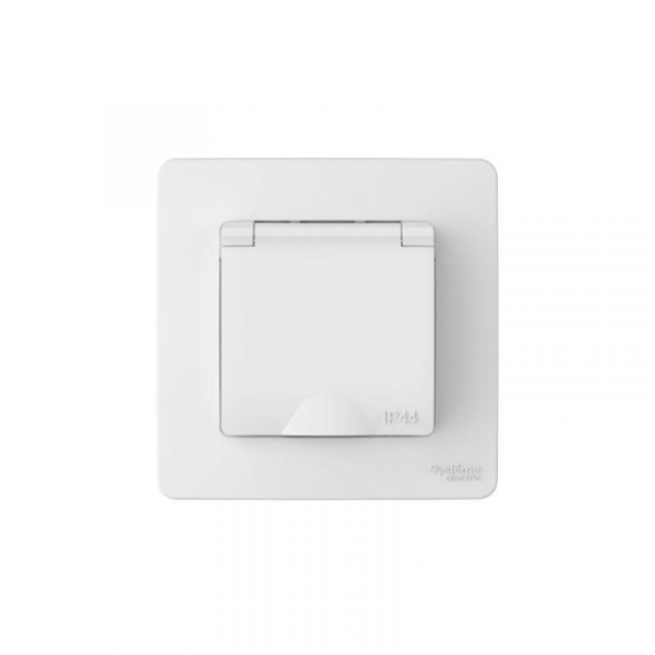 Розетка 1-м СП Blanca 16А IP44 250В с заземл. защ. шторки с крышкой бел. SE BLNRS441111 ТехноИмпульс