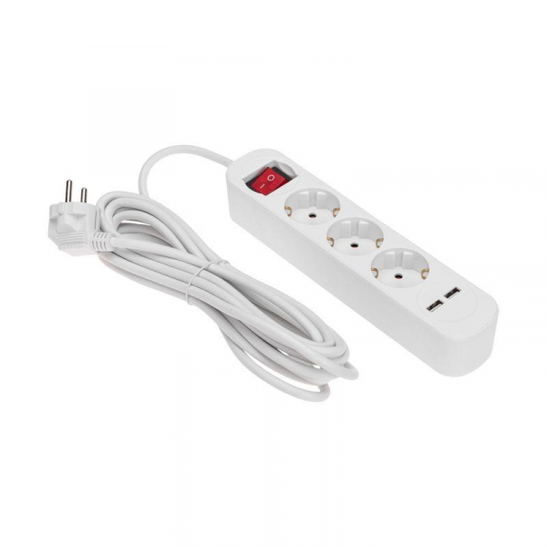 Удлинитель 3х5м с заземл. STANDARD 2хUSB 3х1кв.мм с выкл. бел. Rexant 13-4017 ТехноИмпульс