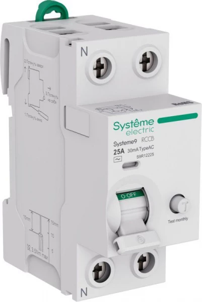 Выключатель дифференциального тока 2п 25А 30мА тип AC Systeme9 230В SE S9R12225 ТехноИмпульс