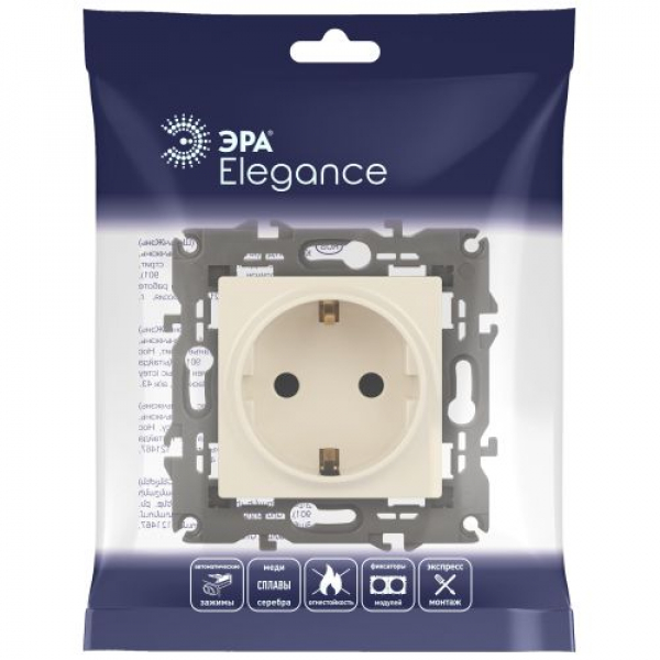 Розетка 1-м СП Эра Elegance 14-2102-02 16А IP20 16AX 250В 2P+E Schuko защ. шторки сл. кость Эра Б0034273 ТехноИмпульс