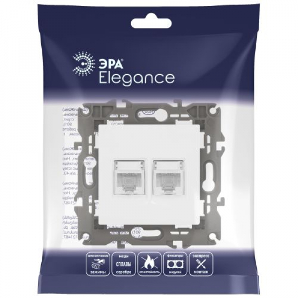 Розетка компьютерная 2-м Elegance 14-3108-01 RJ45 IP20 механизм бел. Эра Б0034308 ТехноИмпульс