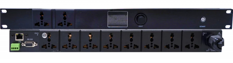 HY-SP408A, распр.питания 8упр+2сквозн. розетки, 6,5кВт/3,5кВт-канал,каскадирование,RS-232,EMI-фильтр ТехноИмпульс