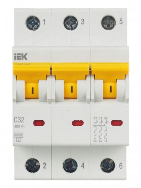 Выключатель автоматический модульный 3п C 32А 6кА ВА47-60M KARAT IEK MVA31-3-032-C ТехноИмпульс