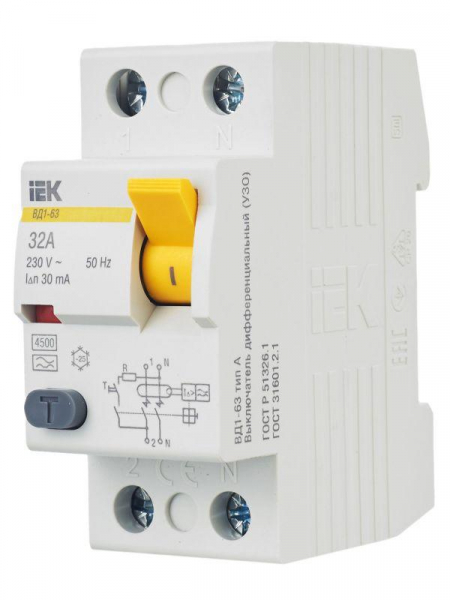 Выключатель дифференциального тока (УЗО) 2п 32А 30мА тип A ВД1-63 KARAT IEK MDV11-2-032-030 ТехноИмпульс