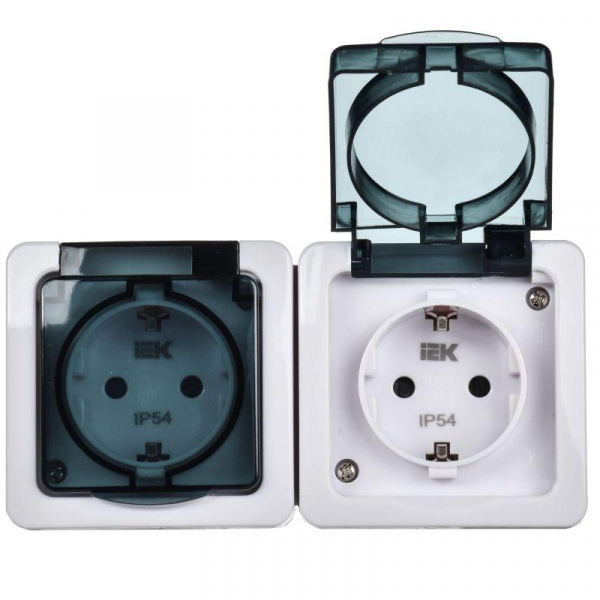 Розетка 2-м ОП Гермес Plus РСб22-3-ГПБд 16А IP54 с заземл. с дым. крышкой бел. IEK ERMP22-K03-16-54-EC ТехноИмпульс