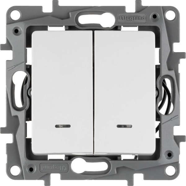 Выключатель 2-кл. СП Etika 10А IP20 250В 10AX с подсветкой/индикацией безвинтов. зажимы механизм бел. IEK 672204 ТехноИмпульс