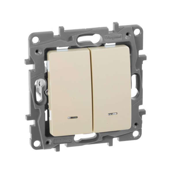 Выключатель 2-кл. СП Etika 10А IP20 250В 10AX с подсветкой/индикацией безвинтов. зажимы механизм сл. кость IEK 672304 ТехноИмпульс