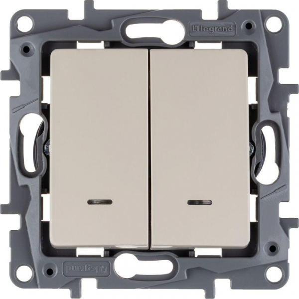 Выключатель 2-кл. СП Etika 10А IP20 250В 10AX с подсветкой/индикацией безвинтов. зажимы механизм сл. кость IEK 672304 ТехноИмпульс