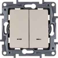 Выключатель 2-кл. СП Etika 10А IP20 250В 10AX с подсветкой/индикацией безвинтов. зажимы механизм сл. кость IEK 672304 ТехноИмпульс