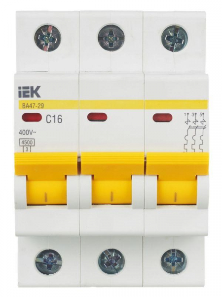 Выключатель автоматический модульный 3п C 16А 4.5кА ВА47-29 KARAT IEK MVA20-3-016-C ТехноИмпульс