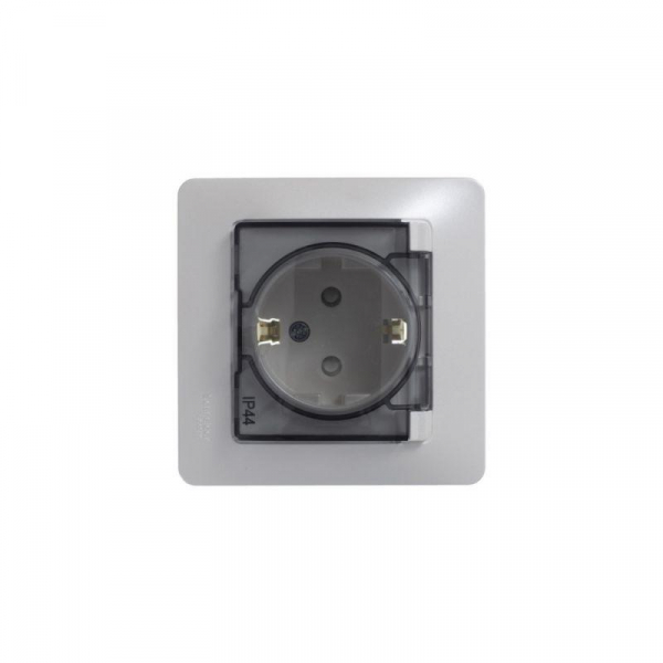 Розетка 1-м СП Glossa 16А IP44 с заземл. защ. шторки с крышкой в сборе перламутр. SE GSL000648 ТехноИмпульс