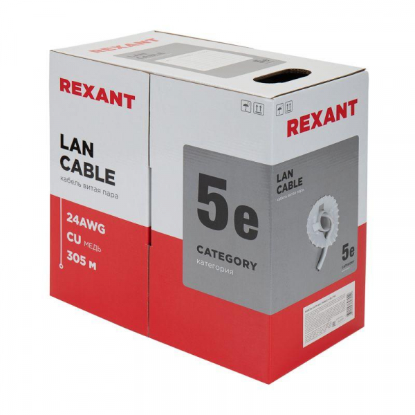 Кабель витая пара U/UTP кат.5E 4х2х24AWG solid CU PVC сер. (м) Rexant 01-0043 ТехноИмпульс