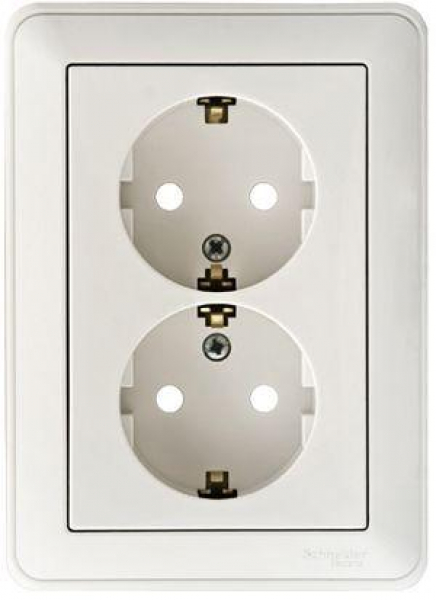 Розетка 2-м СП W59 16А IP20 с заземл. защ. шторки в сборе бел. SE RS16-255-18 ТехноИмпульс