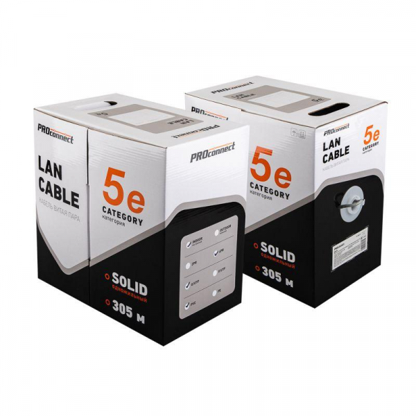 Кабель витая пара U/UTP кат.5E 4х2х24AWG solid CCA PVC сер. (м) PROCONNECT 01-0043-3 ТехноИмпульс