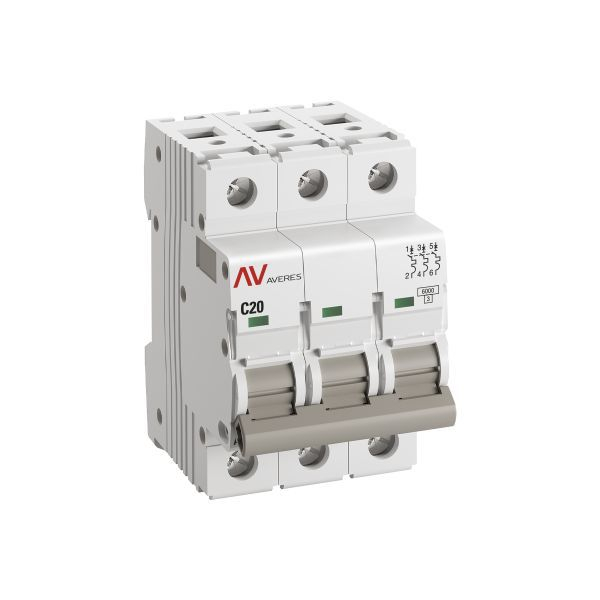 Выключатель автоматический модульный 3п C 20А 6кА AV-6 AVERES EKF mcb6-3-20C-av ТехноИмпульс