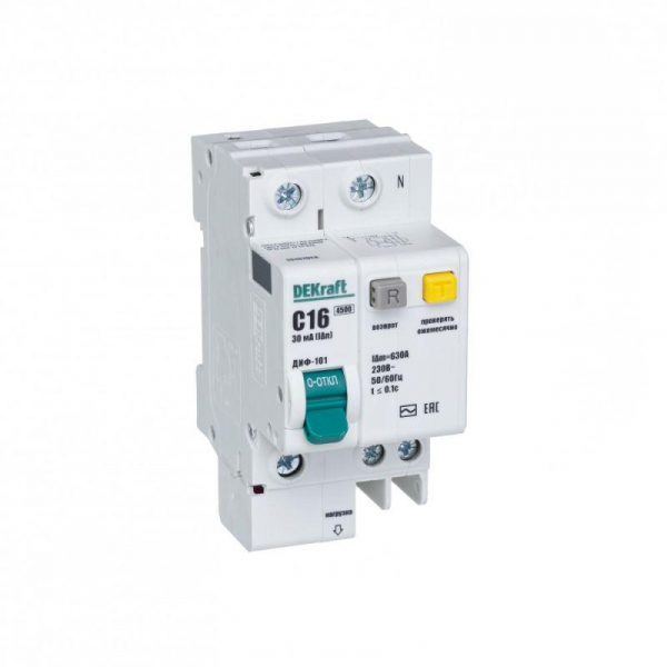 Выключатель автоматический дифференциального тока 2п (1P+N) C 16А 30мА тип AC ДИФ-101 со встроен. защит. от сверхтоков DEKraft 15157DEK ТехноИмпульс