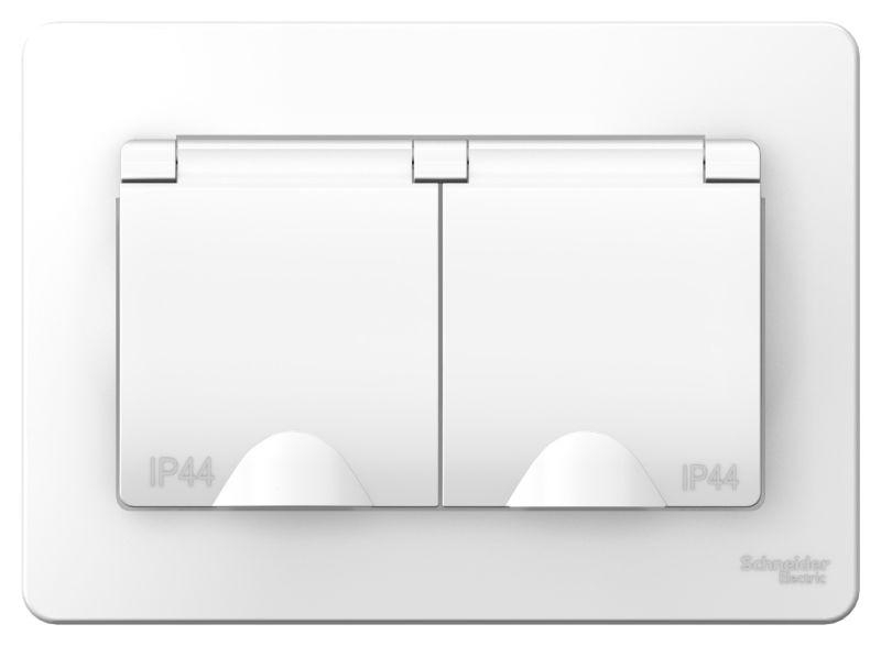 Розетка 2-м СП Blanca 16А IP44 250В с заземл. защ. шторки с крышкой бел. SE BLNRS441121 ТехноИмпульс