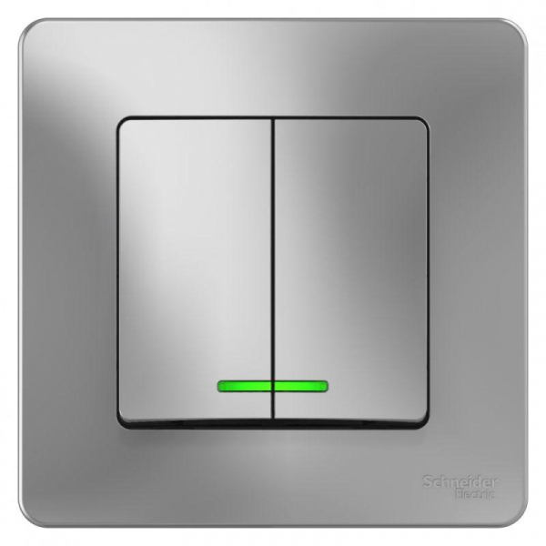 Выключатель 2-кл. СП Blanca 10А IP20 (сх. 5) 250В с подсветкой алюм. SE BLNVS010513 ТехноИмпульс