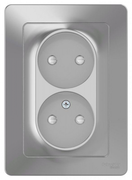 Розетка 2-м СП Blanca 16А IP20 250В без заземл. защ. шторки алюм. SE BLNRS000123 ТехноИмпульс