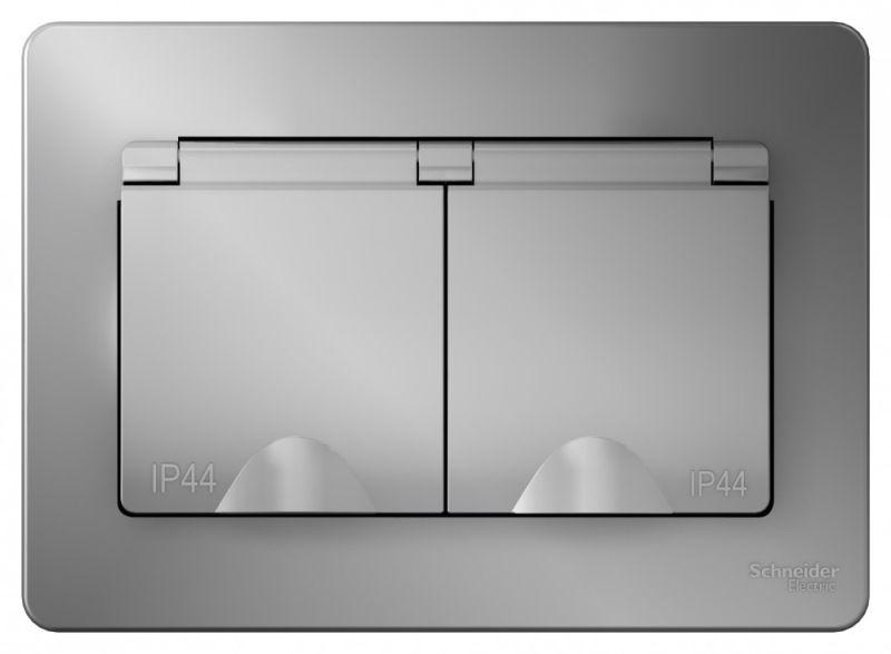 Розетка 2-м СП Blanca 16А IP44 250В с заземл. защ. шторки с крышкой алюм. SE BLNRS441123 ТехноИмпульс