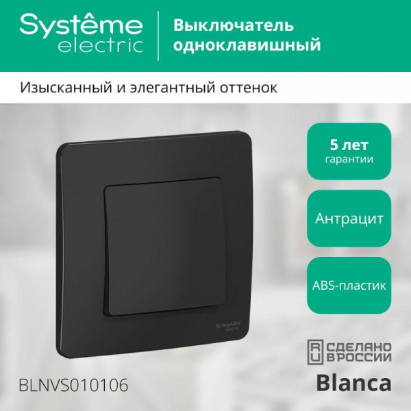 Выключатель 1-кл. СП Blanca 10А IP20 (сх. 1) 250В антрацит SE BLNVS010106 ТехноИмпульс