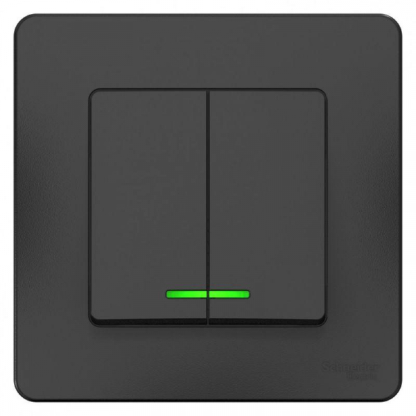 Выключатель 2-кл. СП Blanca 10А IP20 (сх. 5) 250В с подсветкой антрацит SE BLNVS010516 ТехноИмпульс