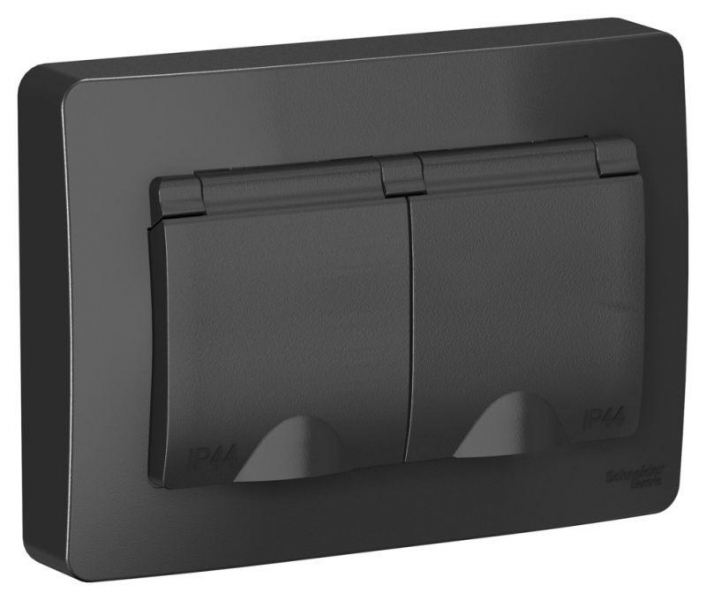 Розетка 2-м СП Blanca 16А IP44 250В с заземл. защ. шторки с крышкой антрацит SE BLNRS441126 ТехноИмпульс