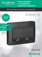 Розетка 2-м СП Blanca 16А IP44 250В с заземл. защ. шторки с крышкой антрацит SE BLNRS441126 ТехноИмпульс