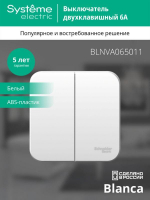 Выключатель 2-кл. ОП Blanca 6А IP20 (сх. 5) 250В с изолир. пластиной бел. SE BLNVA065011 ТехноИмпульс