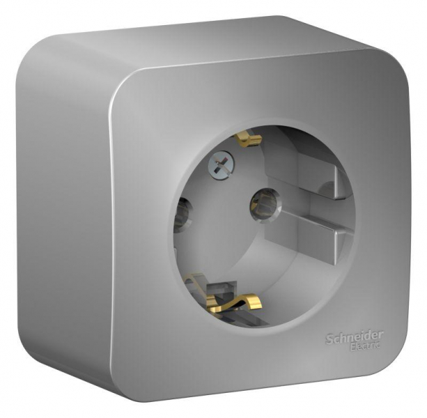 Розетка 1-м ОП Blanca 16А IP20 250В с заземл. без защ. шторок с изолир. пластиной алюм. SE BLNRA010113 ТехноИмпульс