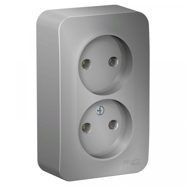 Розетка 2-м ОП Blanca 16А IP20 250В без заземл. без защ. шторок с изолир. пластиной алюм. SE BLNRA000213 ТехноИмпульс