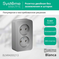 Розетка 2-м ОП Blanca 16А IP20 250В без заземл. без защ. шторок с изолир. пластиной алюм. SE BLNRA000213 ТехноИмпульс