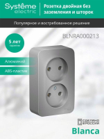 Розетка 2-м ОП Blanca 16А IP20 250В без заземл. без защ. шторок с изолир. пластиной алюм. SE BLNRA000213 ТехноИмпульс