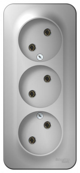 Розетка 3-м ОП Blanca 16А IP20 250В без заземл. без защ. шторок с изолир. пластиной алюм. SE BLNRA000313 ТехноИмпульс