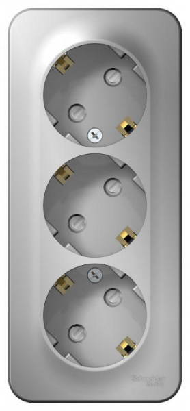 Розетка 3-м ОП Blanca 16А IP20 250В с заземл. защ. шторки с изолир. пластиной алюм. SE BLNRA011313 ТехноИмпульс