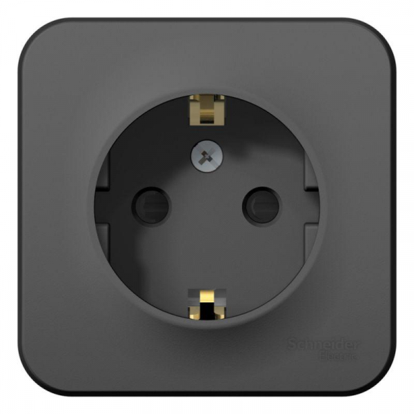 Розетка 1-м ОП Blanca 16А IP20 250В с заземл. защ. шторки с изолир. пластиной антрацит SE BLNRA011116 ТехноИмпульс