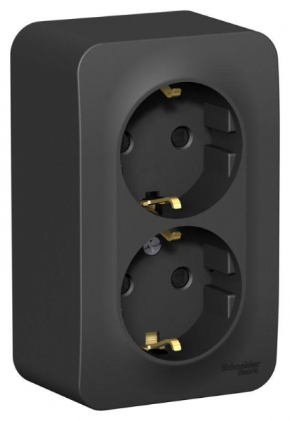 Розетка 2-м ОП Blanca 16А IP20 250В с заземл. защ. шторки с изолир. пластиной антрацит SE BLNRA011216 ТехноИмпульс