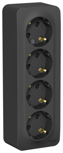 Розетка 4-м ОП Blanca 16А IP20 250В с заземл. защ. шторки с изолир. пластиной антрацит SE BLNRA011416 ТехноИмпульс