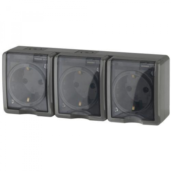 Розетка 3-м ОП Эра Эксперт 11-2405-03 16А IP54 16AX 250В 3х2P+E сер. Эра Б0020721 ТехноИмпульс