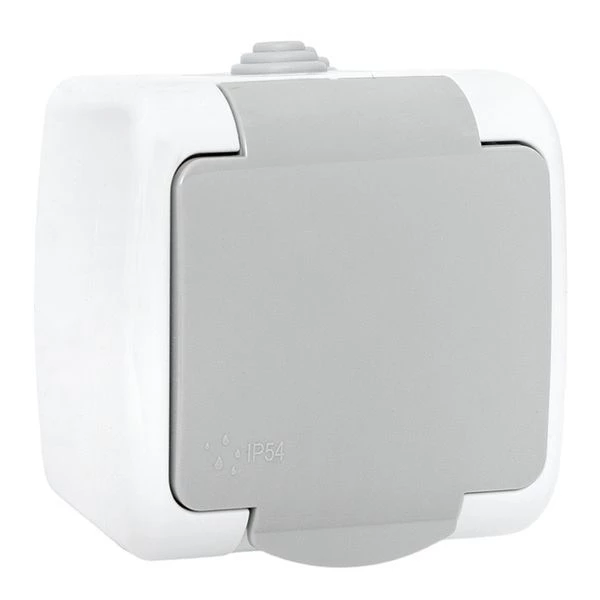 Розетка 1-м ОП Мурманск 16А IP54 с заземл. защ. шторки с крышкой сер. EKF EFR16-029-30-54 ТехноИмпульс