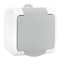 Розетка 1-м ОП Мурманск 16А IP54 с заземл. защ. шторки с крышкой сер. EKF EFR16-029-30-54 ТехноИмпульс