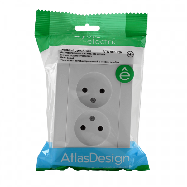 Розетка 2-м СП AtlasDesign 16А IP20 без заземл. в сборе бел. SE ATN000120 ТехноИмпульс