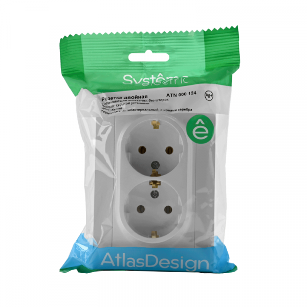 Розетка 2-м СП AtlasDesign 16А IP20 с заземл. в сборе бел. SE ATN000124 ТехноИмпульс