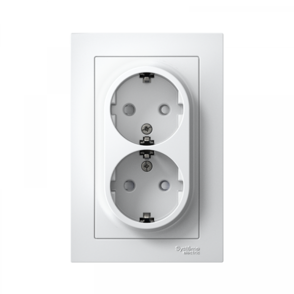Розетка 2-м СП AtlasDesign 16А IP20 с заземл. защ. шторки в сборе бел. SE ATN000126 ТехноИмпульс
